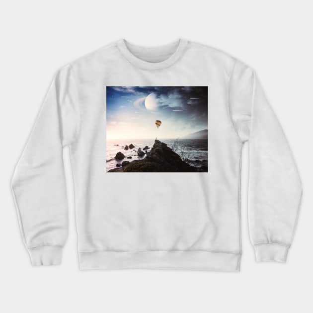 Balloon flying over the sea Crewneck Sweatshirt by daghlashassan